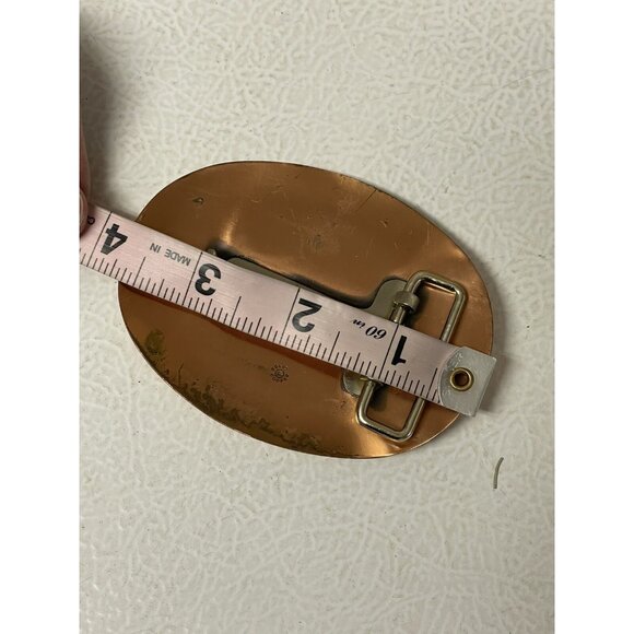 Vintage Belt Buckle Solid Copper Turquoise Inlay Nickel Silver Bell - Picture 14 of 16